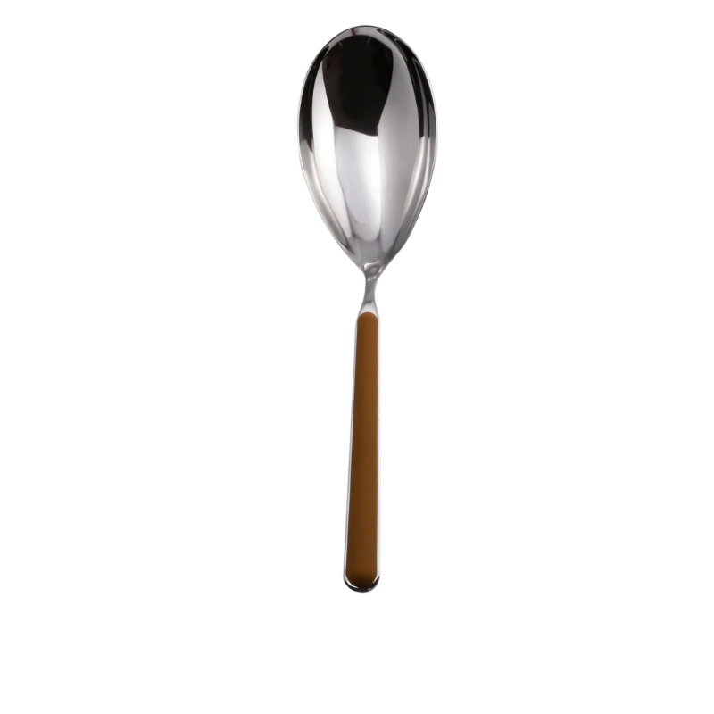 The Fantasia Risotto Spoon from Mepra in tobacco. This serveware also serves as a large serving spoon.