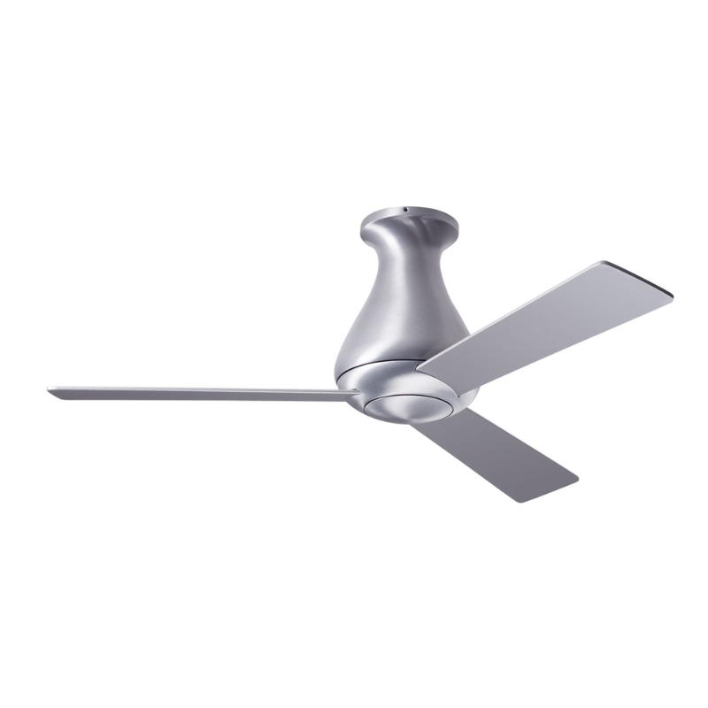 The 42" size of the Altus Flush from Modern Fan Co. with a brushed aluminum body, and aluminum color blades.