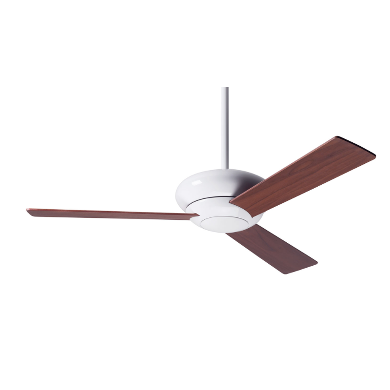 The Altus - 42" from the Modern Fan Co. with the gloss white body and mahogany plywood blades.