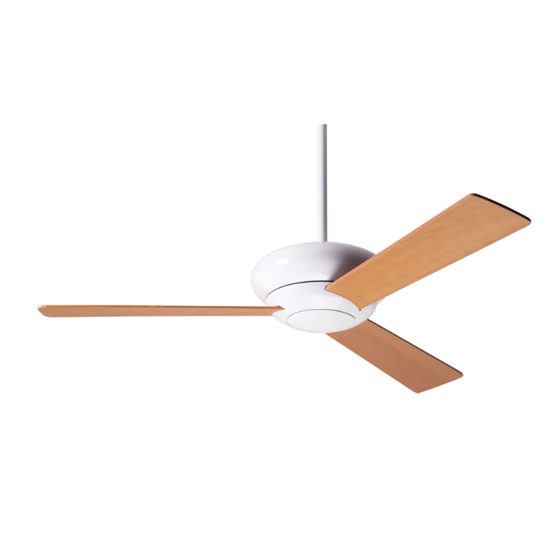 The Altus - 42" from the Modern Fan Co. with the gloss white body and maple plywood blades.