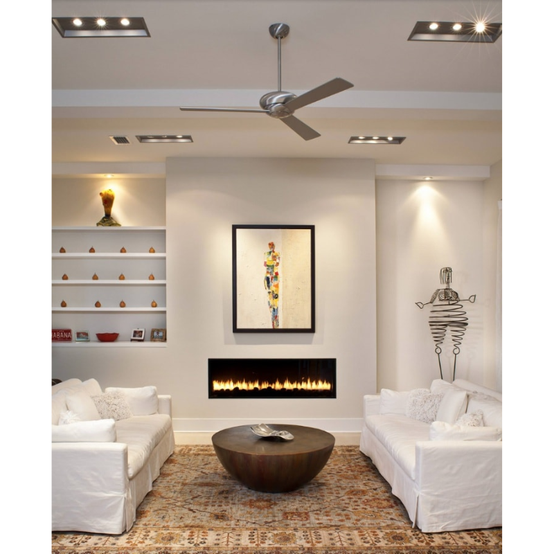 The Altus ceiling fan from Modern Fan Co. in a living room.