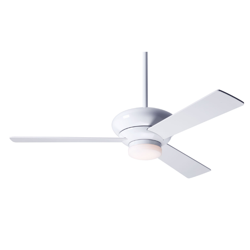 The Altus 42" suspended ceiling fan with the LED option from The Modern Fan Co. with the gloss white body and white color blades.