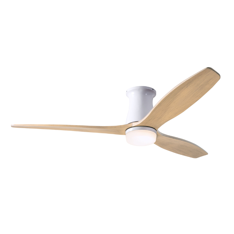 The Arbor Flush DC LED - 54" from Modern Fan Co. with the gloss white body and maple blades.