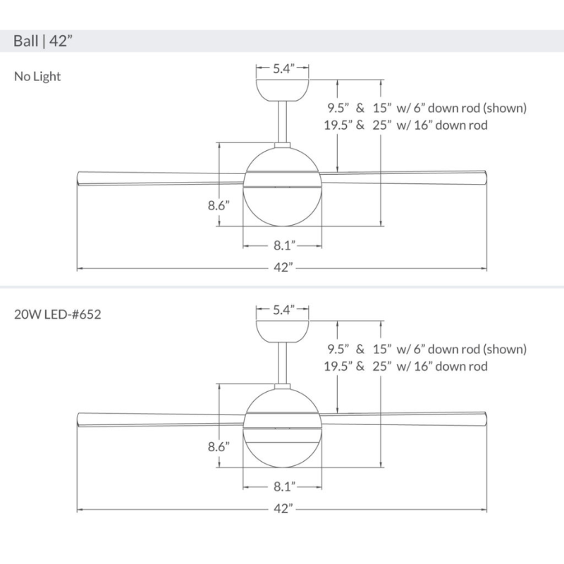 The Ball ceiling fan from Modern Fan Co. dimensions.