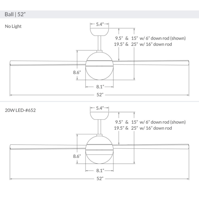 From Modern Fan Co. the Ball LED - 52" dimensions.