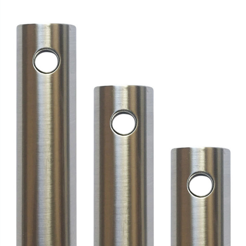 A standard down rod from The Modern Fan Co. in bright nickel finish.