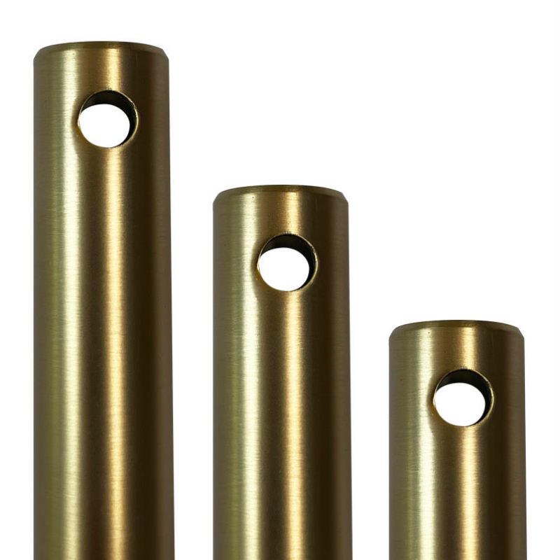 A standard down rod from The Modern Fan Co. in satin brass finish.