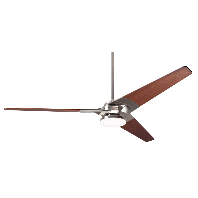 From Modern Fan Co. the Torsion 20W LED - 62" with the bright nickel body and mahogany blades.