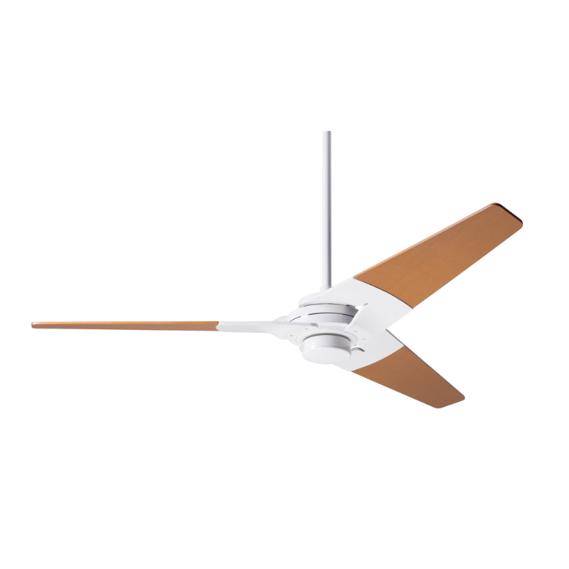 The Torsion - 52" from The Modern Fan Co. with gloss white body and maple plywood blades.