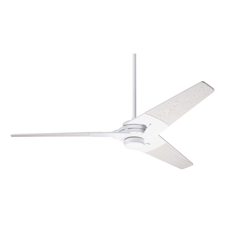 The Torsion - 52" from The Modern Fan Co. with gloss white body and whitewash plywood blades.