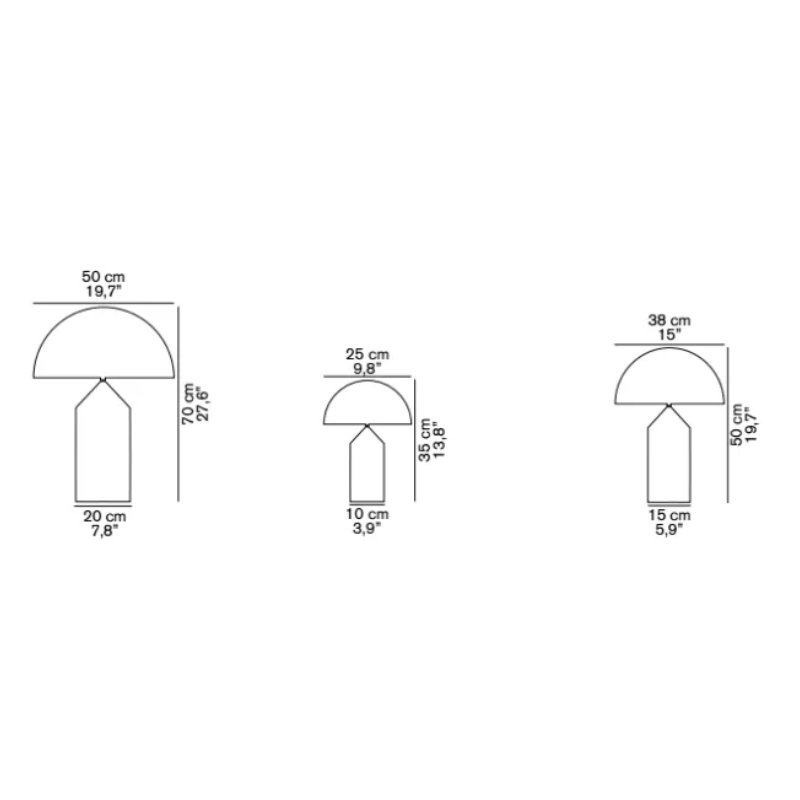 The Atollo Metal Table Lamp from Oluce dimensions. all-groups