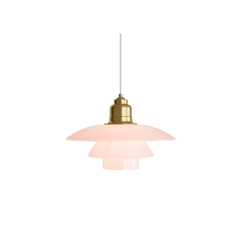 Inspired by Poul Henningsen’s fascination with the interplay between color and light, and the interior trends of today, the PH 3½-3 Pale Rose Brass Pendant features mouthblown pale rose-colored glass shades, which create a whimsical and poetic atmosphere in every room. The elegant expression is enhanced by the brushed brass detailing which, if left untreated, will patinate beautifully over time, giving the lamp character and charm.