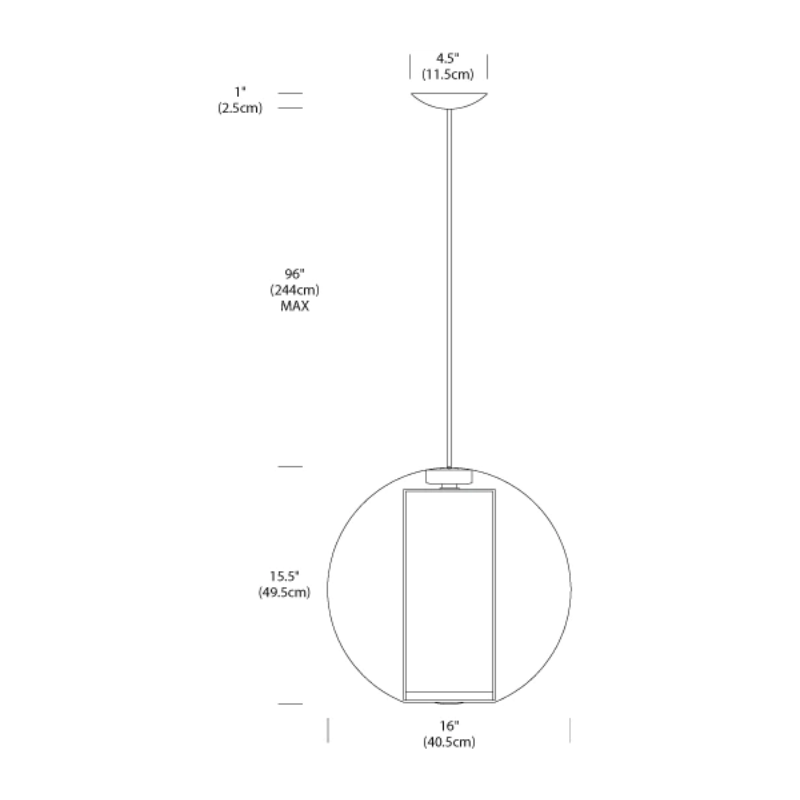 The dimensions of the Bel Occhio Pendant from Pablo Designs.