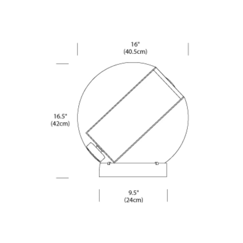 The dimensions for the Bel Occhio Table light from Pablo Designs.