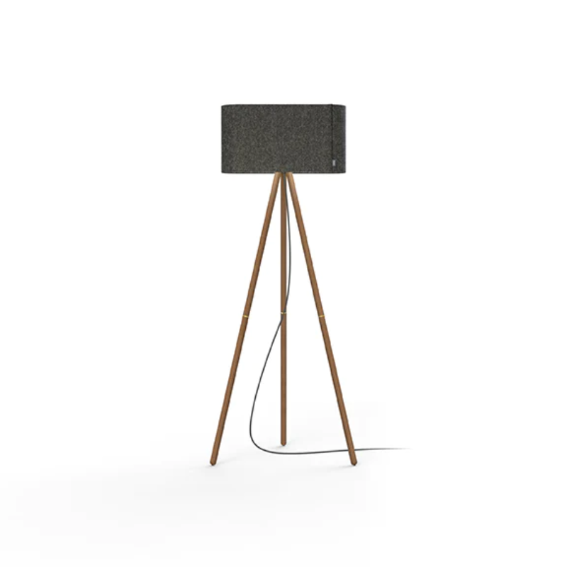 The Belmont Floor from Pablo Designs with charcoal fabric and walnut finish.