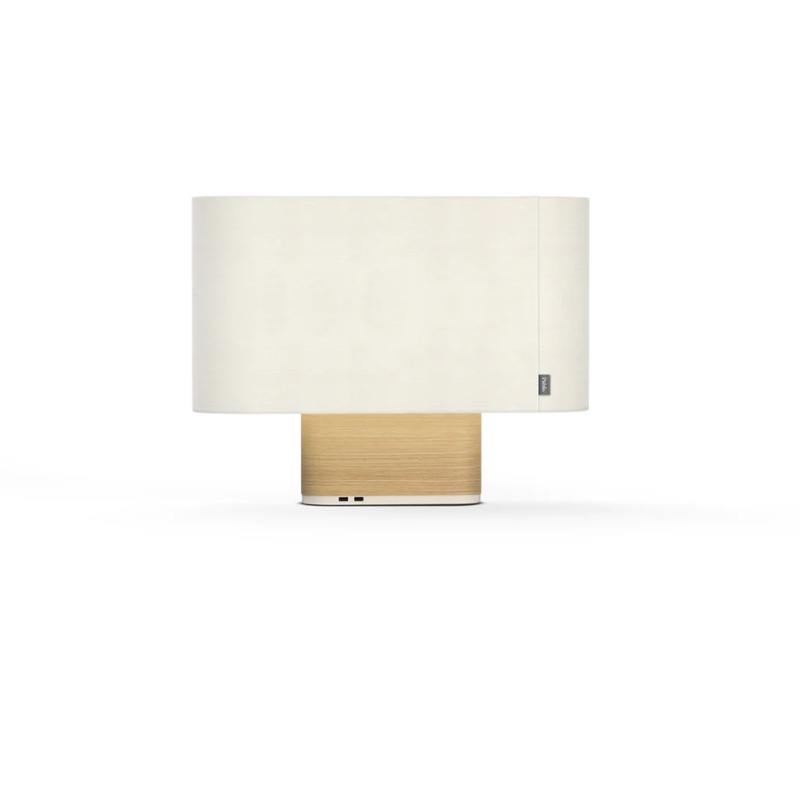 The Belmont Table from Pablo Designs in oak with white fabric.