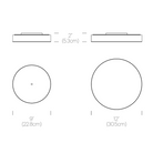 The dimensions for the 9" and 12" Bola Disc Multi-Light Canopy from Pablo Designs.
