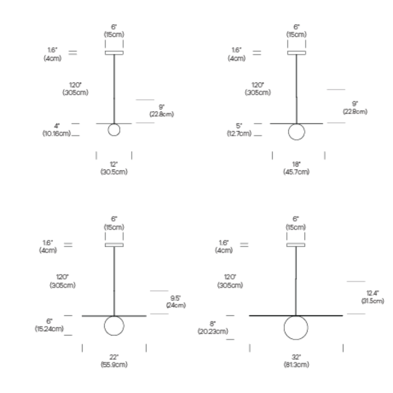 The dimensions for the Bola Disc Pendant from Pablo Designs.