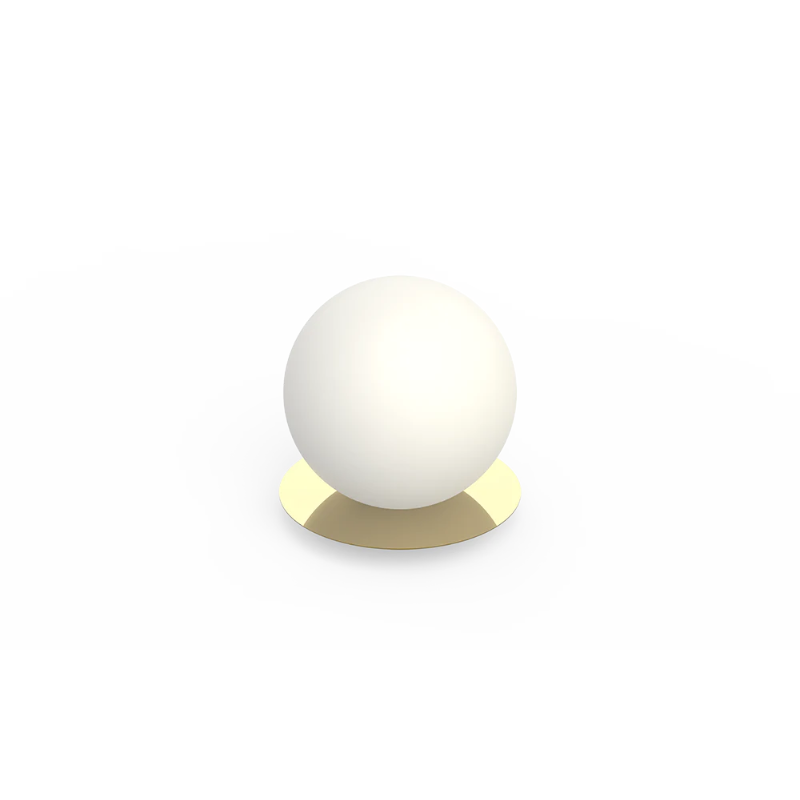 The Bola Sphere Table from Pablo Designs, 8 inch size in brass.