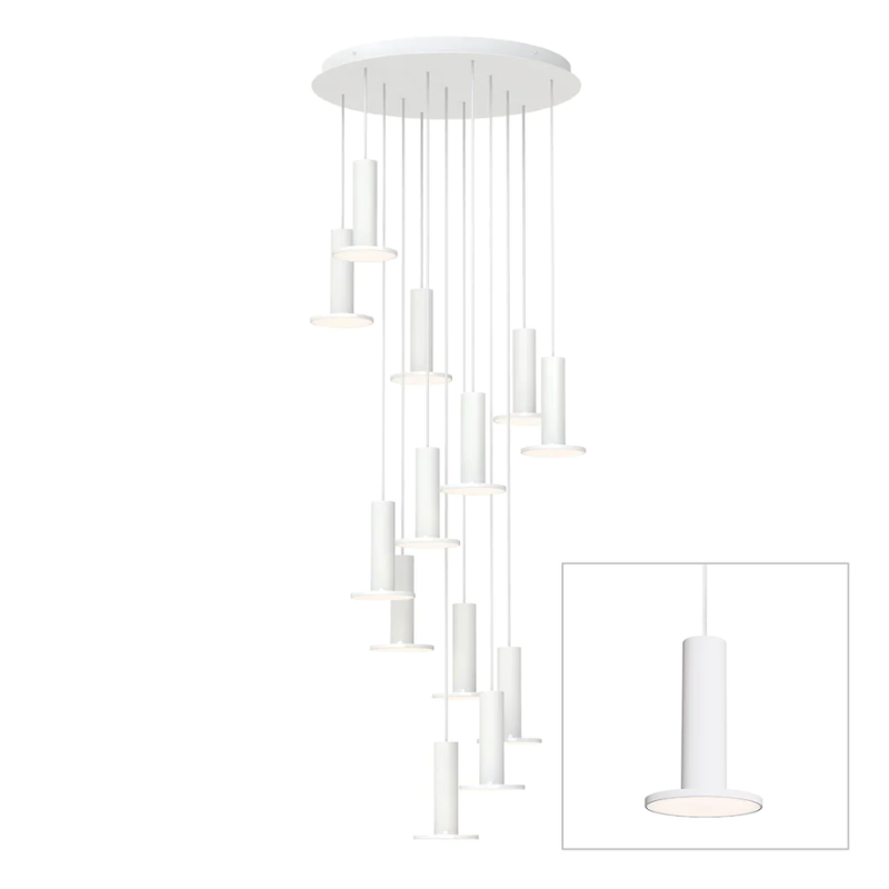 The Cielo Plus Chandelier from Pablo Designs with 13 pendants in white.