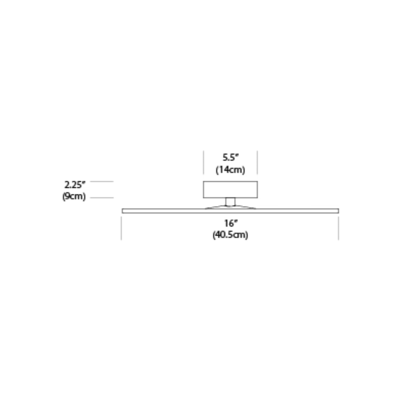 The dimensions of the 16" Circa Flush from Pablo Designs. The 12" has the same base diameter and height.