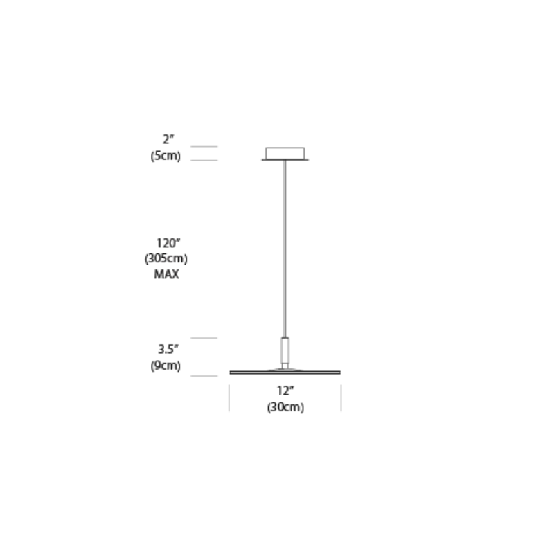 The dimensions of the 12 inch Circa Pendant from Pablo Designs.