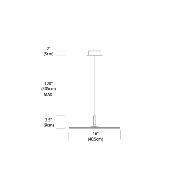 The dimensions of the 16 inch Circa Pendant from Pablo Designs.
