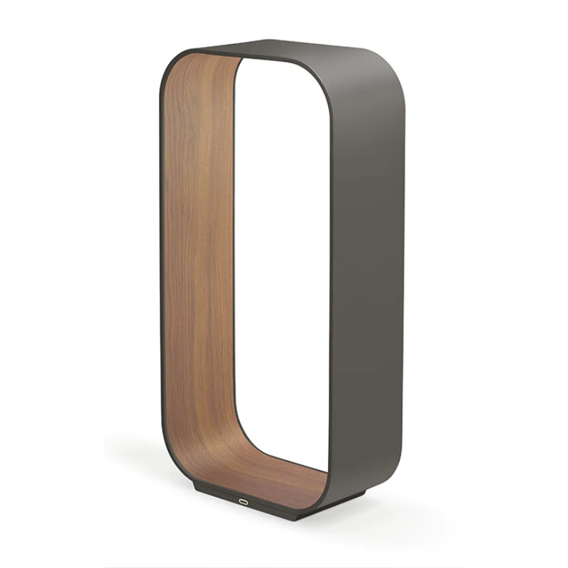 The large version of the Contour Table light from Pablo Designs in graphite and walnut.