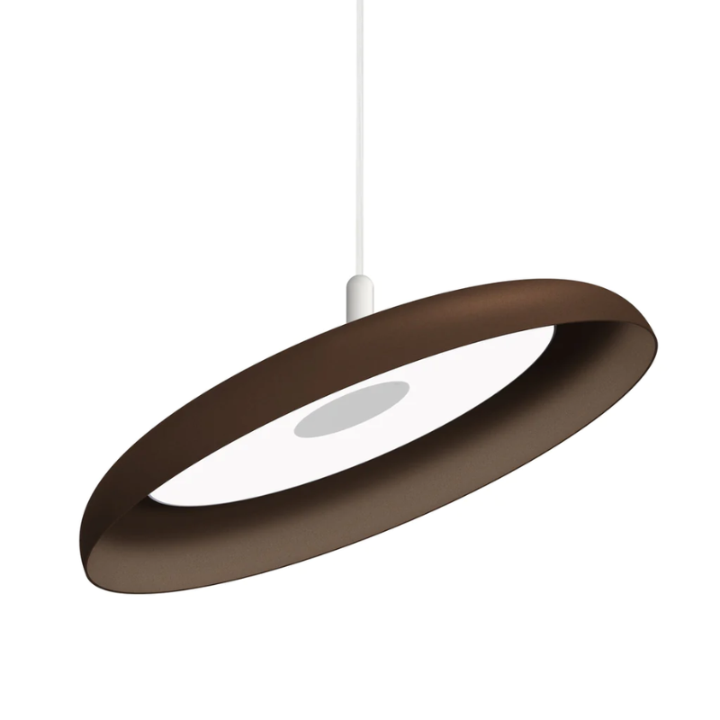 The 22" (large) Nivél Pendant from Pablo Designs with the white cord and espresso shade.