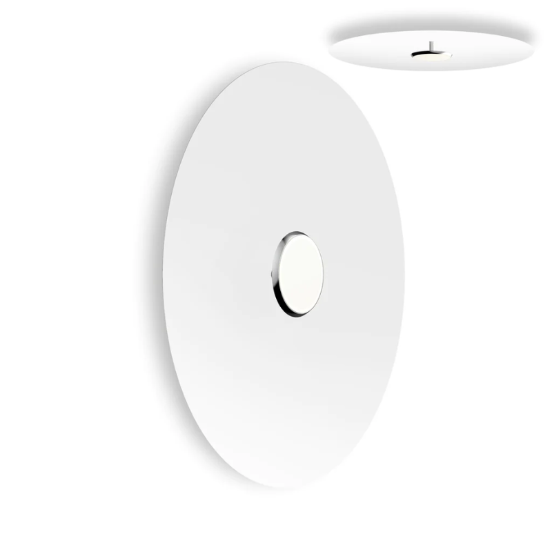 The 32 inch Sky Dome Flush Metal from Pablo Designs with the polished aluminum lamp and white dome.