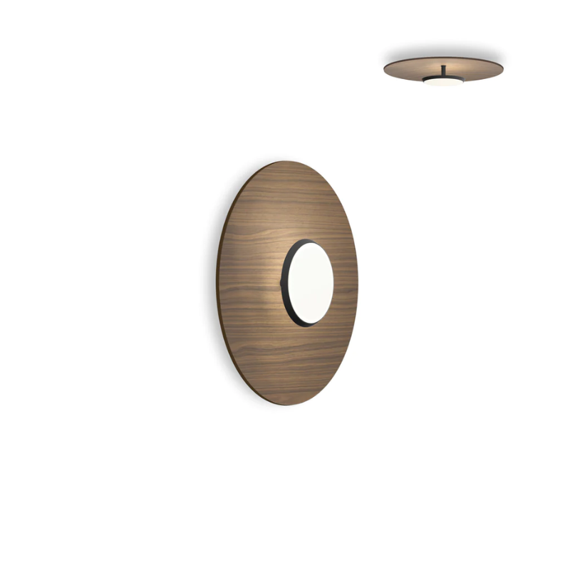 The 18 inch Sky Dome Flush Wood from Pablo Designs with the matte black lamp and walnut dome.