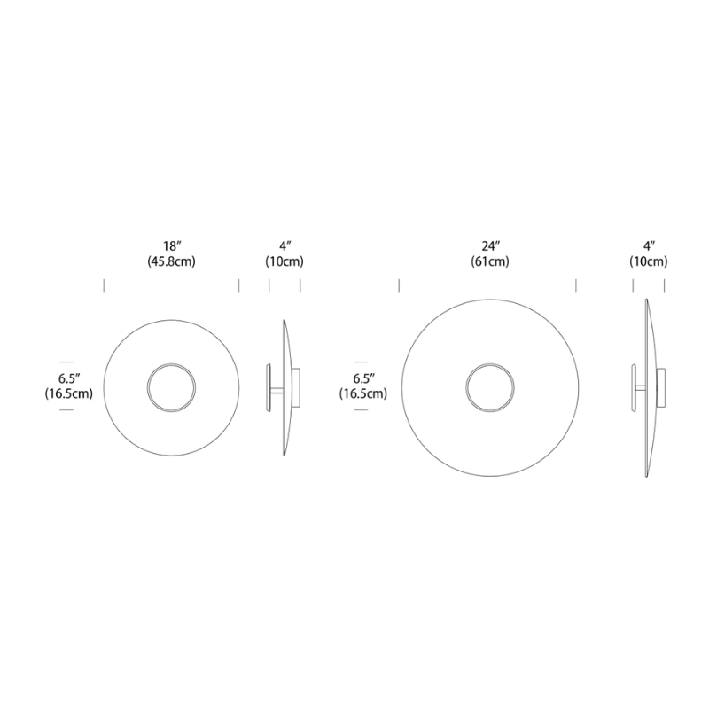 The dimensions for both the 18 inch and 22 inch Sky Dome Flush Wood from Pablo Designs.