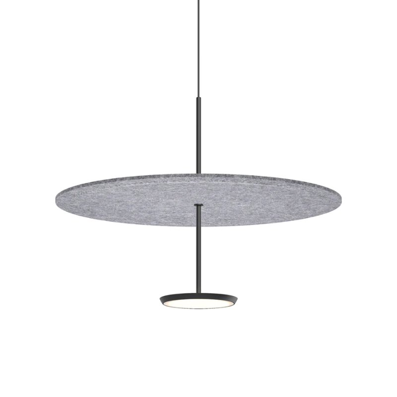 The 24 inch Sky Sound from Pablo Designs with the matte black lamp finish and stone grey felt dome.