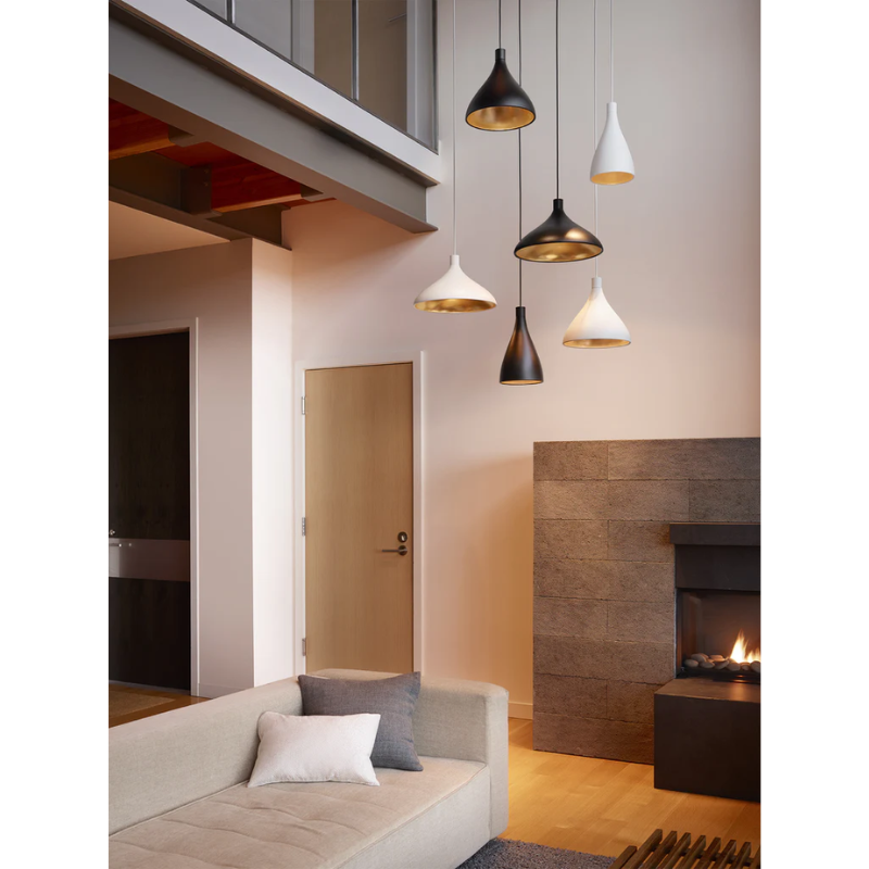 The Swell Single pendant from Pablo Designs suspended above the living room.