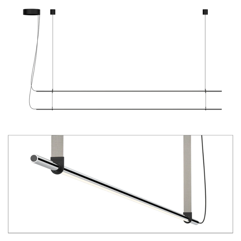 The T.O Pendant 2 Stack from Pablo Designs with the chrome light and light grey belt.