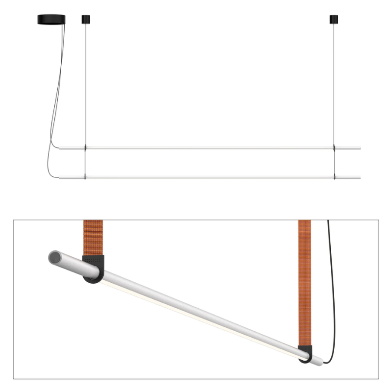 The T.O Pendant 2 Stack from Pablo Designs with the matte white light and burnt orange belt.