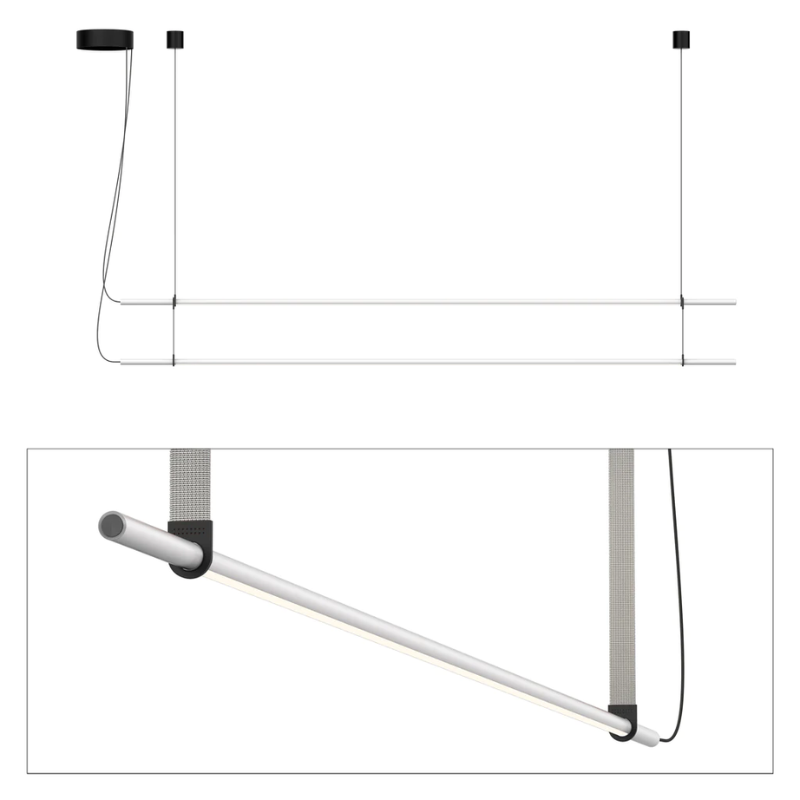 The T.O Pendant 2 Stack from Pablo Designs with the matte white light and light grey belt.