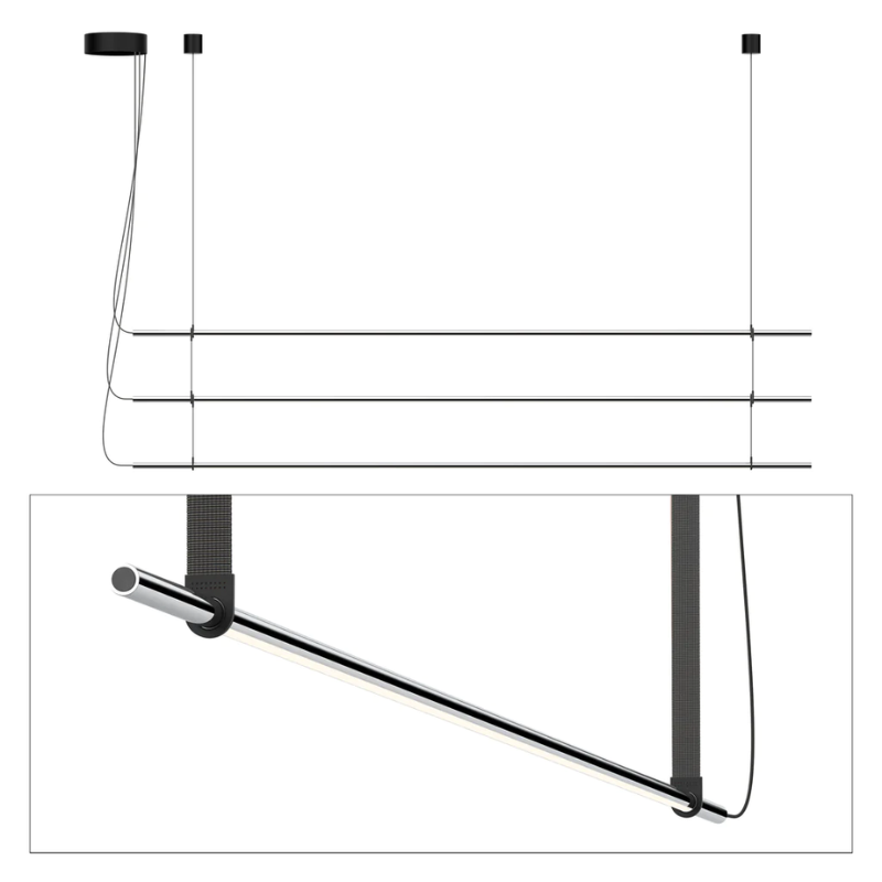 The T.O Pendant 3 Stack from Pablo Designs with the chrome light and graphite belt.