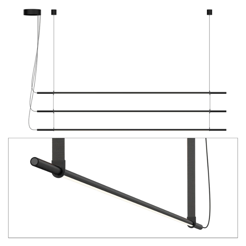 The T.O Pendant 3 Stack from Pablo Designs with the matte black light and graphite belt.