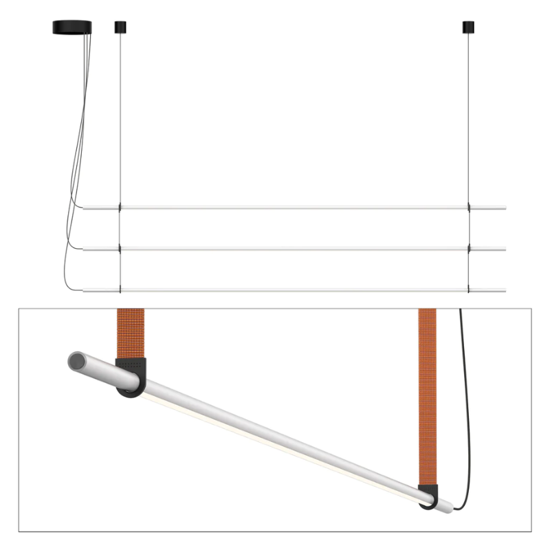 The T.O Pendant 3 Stack from Pablo Designs with the matte white light and burnt orange belt.