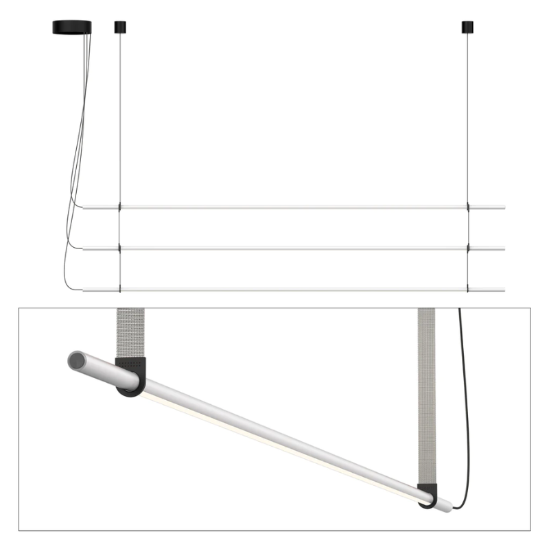 The T.O Pendant 3 Stack from Pablo Designs with the matte white light and light grey belt.