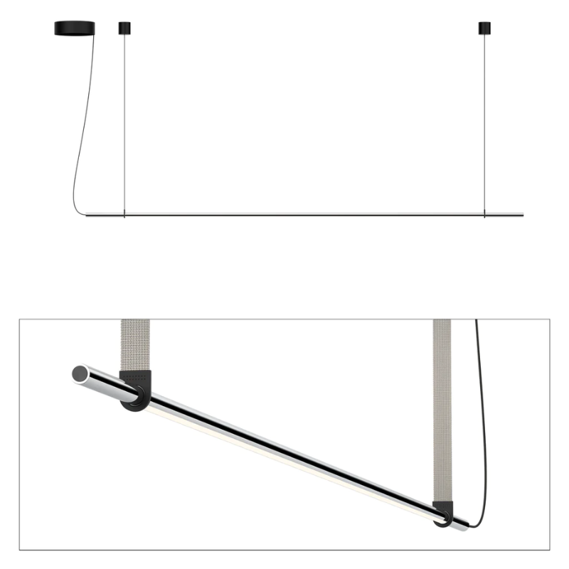 The T.O Pendant from Pablo Designs with the chrome light and light grey belt.