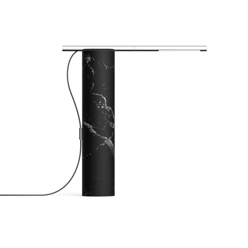 The T.O Table from Pablo Designs with the Marquina Marble base and Chrome arm.