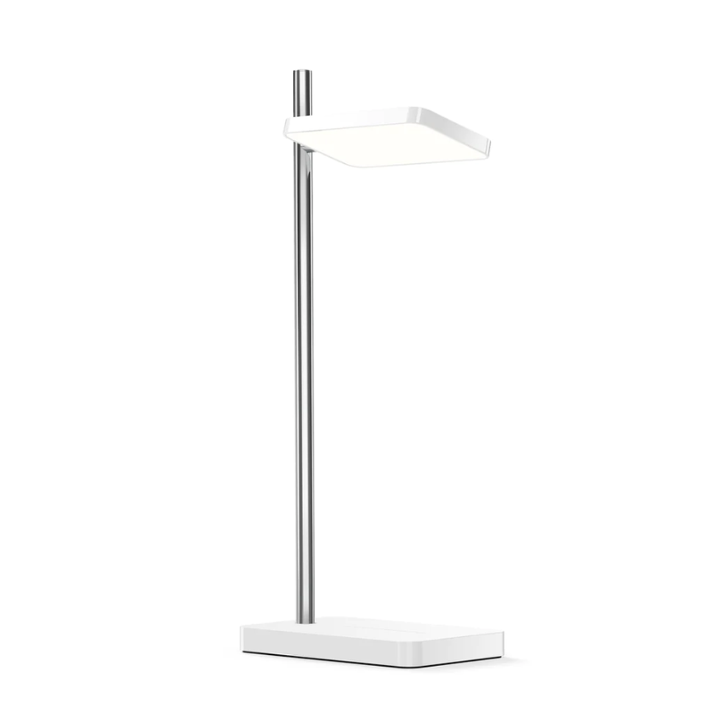 The Talia Table from Pablo Designs in white and silver.