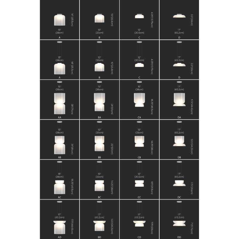 The Totem Up/Down Light from Pablo Designs in the all the potential styles.