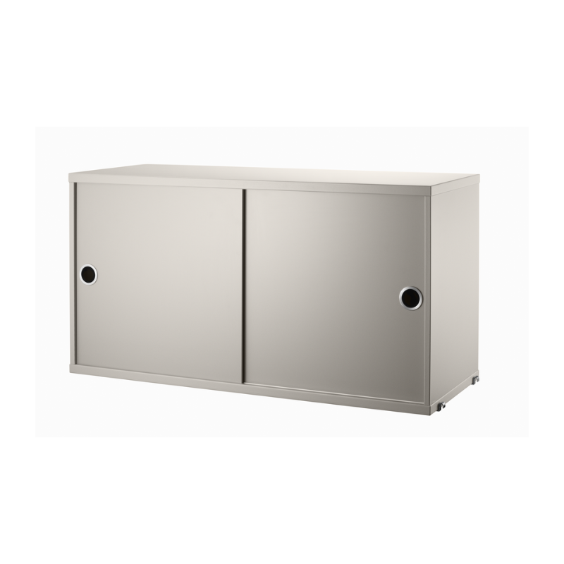 The Cabinet with Sliding Doors from String Furniture in the 11.8 inch depth size and beige color.
