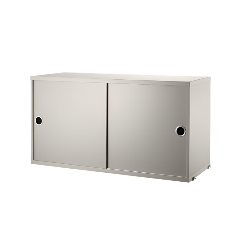 The Cabinet with Sliding Doors from String Furniture in the 11.8 inch depth size and beige color.