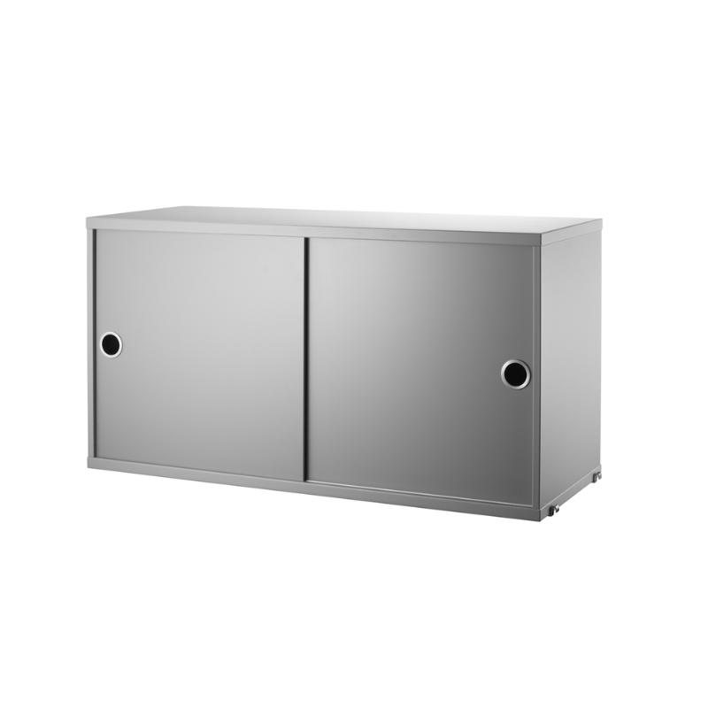 The Cabinet with Sliding Doors from String Furniture in the 11.8 inch depth size and grey color.