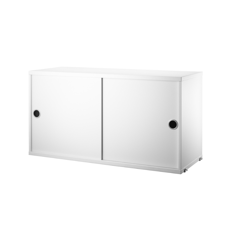 The Cabinet with Sliding Doors from String Furniture in the 11.8 inch depth size and white color.