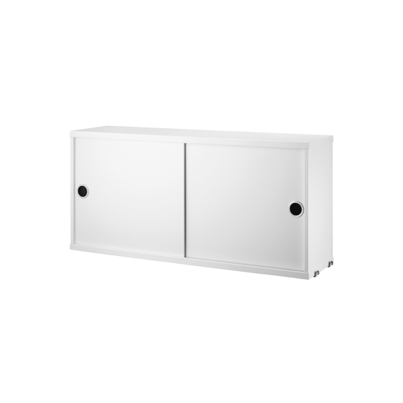 The Cabinet with Sliding Doors from String Furniture in the 7.8 inch depth size and white color.